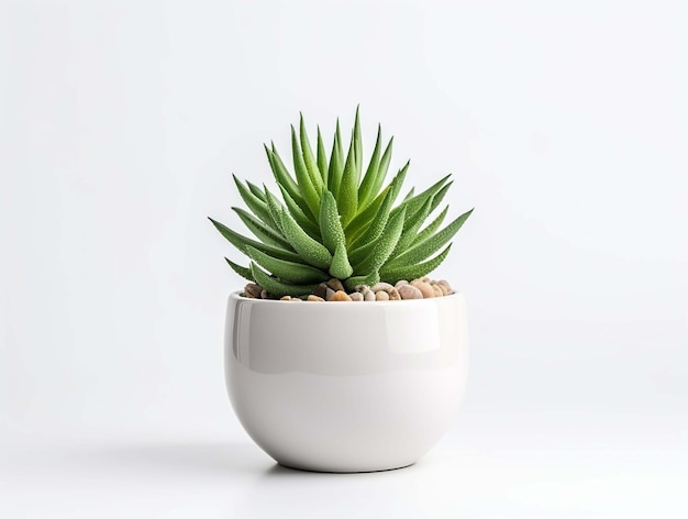 Minimale cactus in een kleine plant in pot succulenten geïsoleerd op witte achtergrond