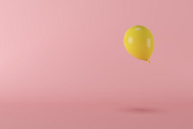 Minimale concepten gele ballon die op roze achtergrond, exemplaarruimte drijven