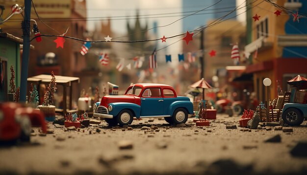 Minimale Fiestas Patrias Chili met miniatuurvoorwerpen Festivalvieringsdiorama