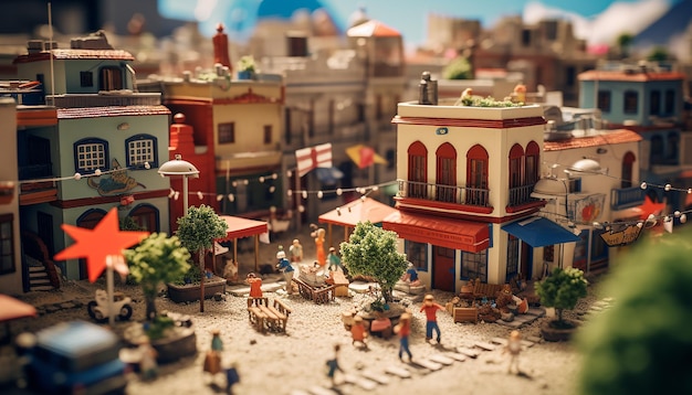 Minimale Fiestas Patrias Chili met miniatuurvoorwerpen Festivalvieringsdiorama