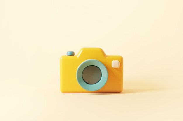 Minimale fotocamera met lens en knop op pastelachtergrond.