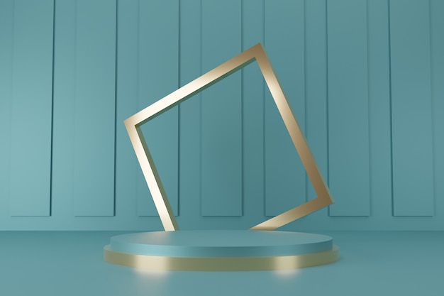 Minimale groene en gouden podiumcollectie op abstracte achtergrond 3d render