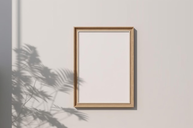 Minimale houten posterframe op wit behang