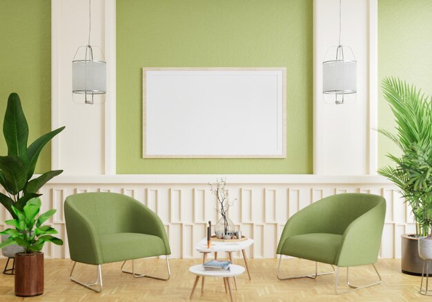 Minimale interieur stijl poster Mock up de woonkamer muur kopieer ruimte 3D rendering