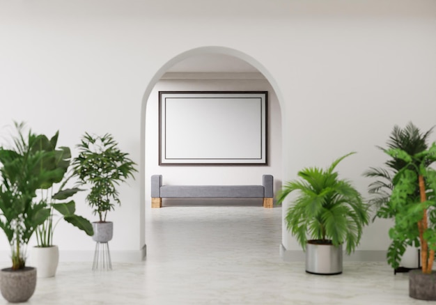 Minimale interieurstijl poster Bespotten van de woonkamer muur kopie ruimte 3D-rendering