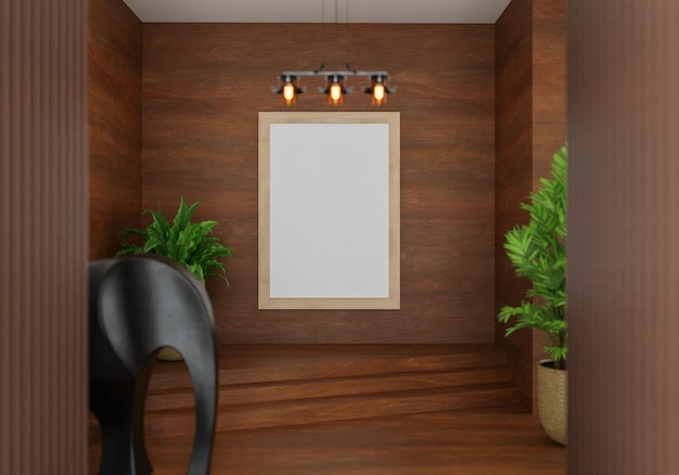 Minimale interieurstijl poster Bespotten van de woonkamer muur kopie ruimte 3D-rendering