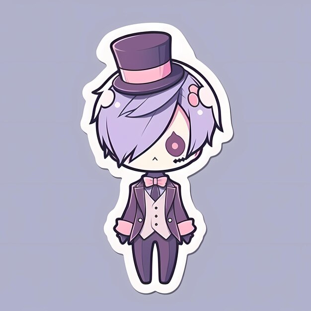 Minimale Japanse Kawaii Butler Boy Chibi Anime Vector Art Sticker met schone vetgedrukte lijn schattig eenvoudig