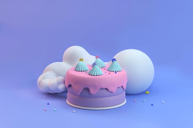 Minimale kerst- en verjaardagstaart met witte pluizige wolk en hagelslag cadeaukaart 3d illustratie