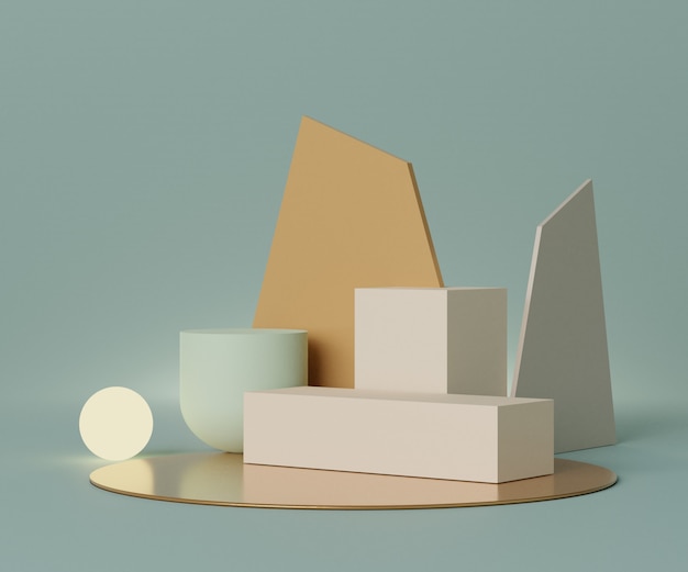 Foto minimale lege podiumscène renderen met geometrische vormen voor productpresentatie