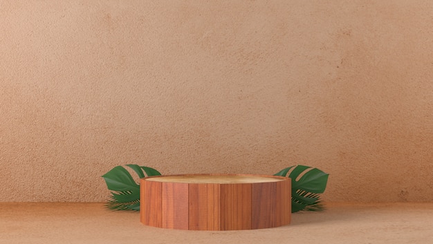 Minimale luxe bruin fijn houten cilinderpodium op achtergrond