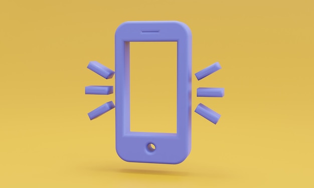 Minimale paarse mobiele telefoon met trillend symbool op oranje achtergrond 3D illustratie