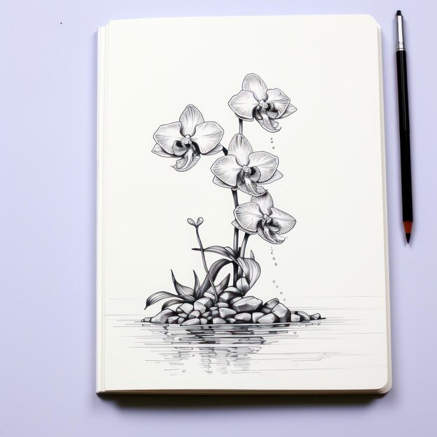 Foto minimale pen illustratie schets orchidee witte tekening van een oceaan oppervlak job id 9d5ebddb17ff47dc8e5f9eae92a9b911