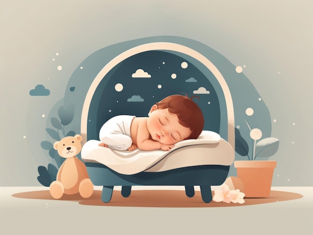 minimale platte vectorillustratie Schattige pasgeboren baby slapen op bed thuis
