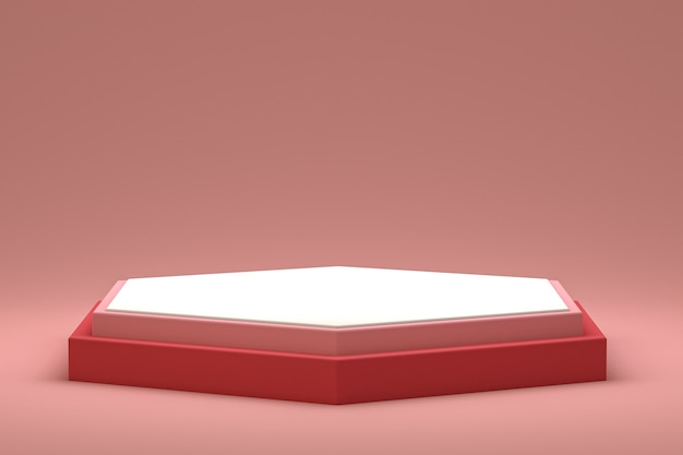 Minimale podium- of voetstukweergave op rode achtergrond voor cosmetische productpresentatie