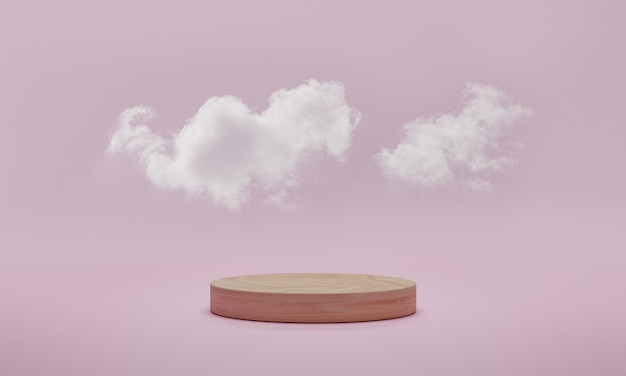 Minimale podiumscène met wolk op roze pastel