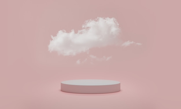 Minimale podiumscène met wolk op roze pastel