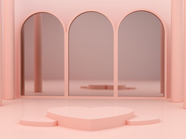 Foto minimale scène met 3d roze podium voor valentijnsdag