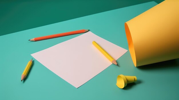 Minimale scène met blanco papier en potlood