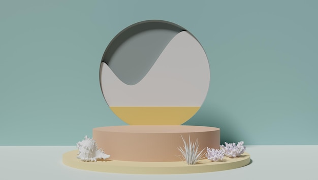 Minimale scène met geometrische vormen cilinder- en kubuspodia op crème achtergrond met zonlicht Scène om cosmetisch product te tonen Showcase winkelpui vitrine 3D-rendering