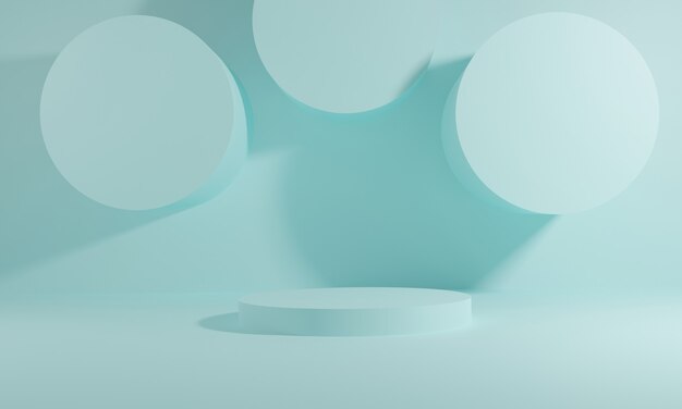 Minimale scène met podium en abstracte achtergrond. Geometrische vorm. 3D illustratie. 3D render.