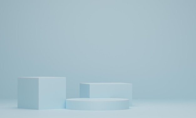 Minimale scène met podium op blauwe pastel achtergrond Geometrische vorm Abstrakte scène met geometrische vormen 3D-rendering