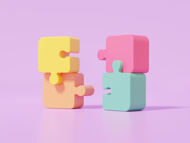 Minimale schattig soepel Brainstormen verbinding teamwerk concept puzzelstukjes pictogram samenwerking in bedrijfsontwikkeling 3D render illustratie