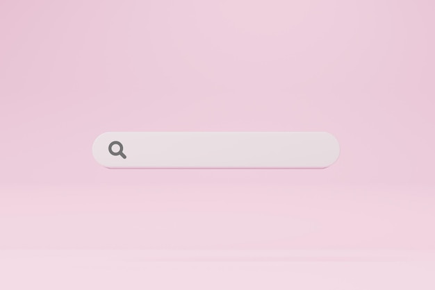 Minimale stijl ontwerp zoekbalk op roze achtergrond. zoeken naar informatiegegevens over internetnetwerkconcept. 3d-rendering illustratie