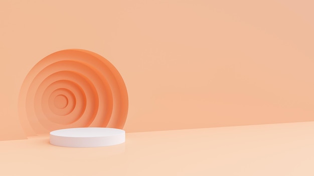 Minimale studio met rond voetstuk en kopieerruimte Voetstuk kan worden gebruikt voor reclame Geïsoleerd op een oranje achtergrond Productpresentatie