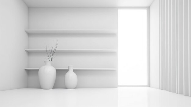 Minimale witte achtergrond met interieur Witte kamer met schone lichte achtergrond Modern