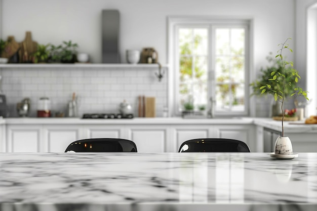 Minimale witte marmeren keukentafel met kopieerruimte