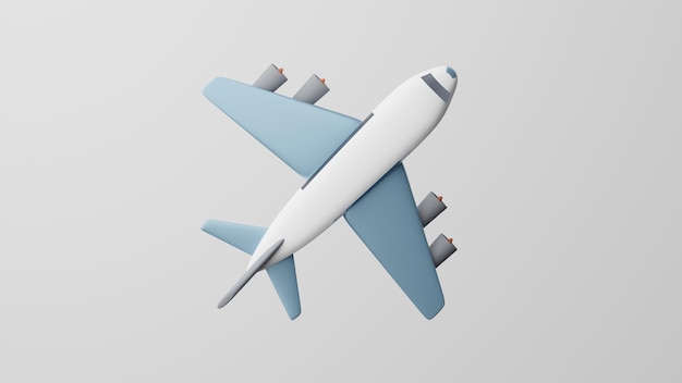 흰색 배경 3d 렌더링에 미니멀리즘 비행기 Aeroplan 이모티콘 비행 기호