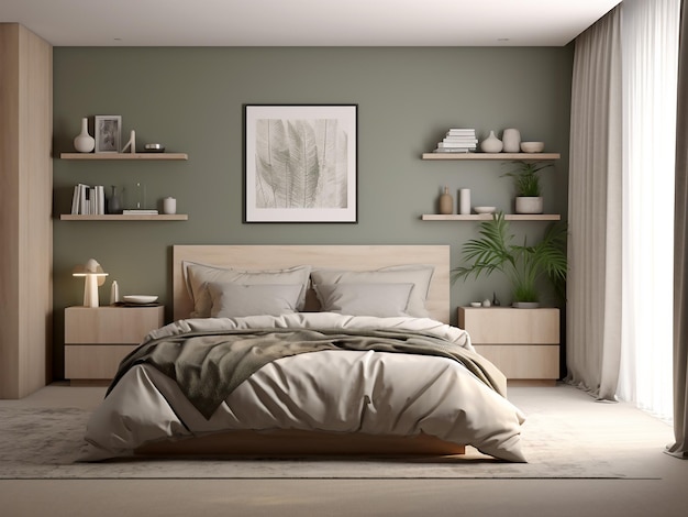 Minimalism bedroom interior featuring clean furniture AI Generated