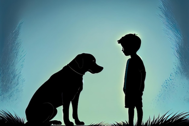 Minimalism boy and dog Generative AI