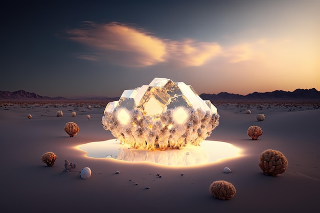 Minimalism Hallucination Abstract Transparent Shape Cluster in Desert Landscape