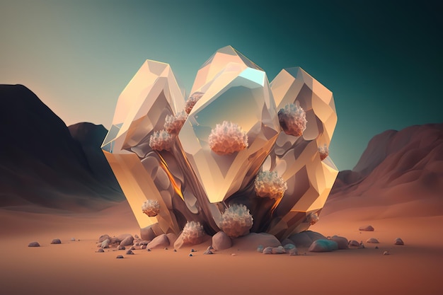 Minimalism Hallucination Abstract Transparent Shape Cluster in Desert Landscape