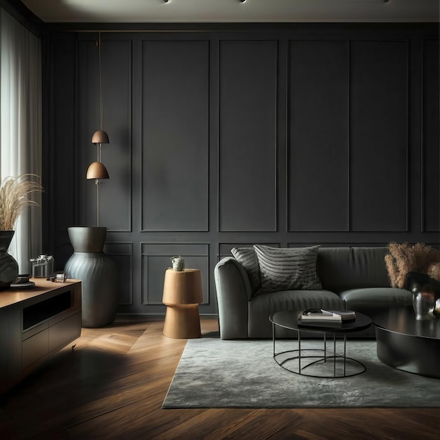 minimalism living room interior design dark mood