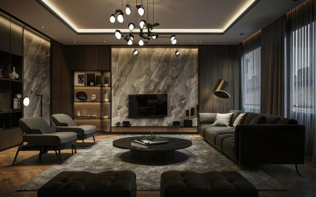 minimalism living room interior design dark mood