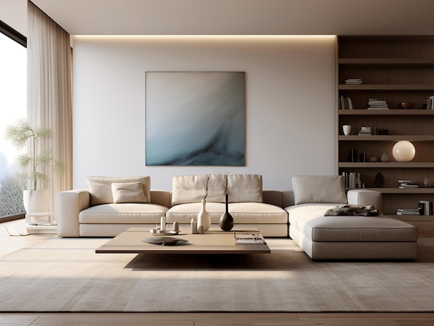 Minimalism living room with sleek lines AI Generative