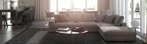 Minimalism modern interior design living room 3d rendering 3d illustration