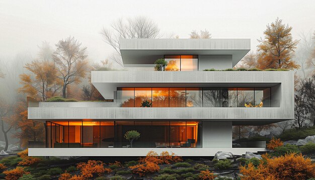 Photo minimalism modern white building in forest