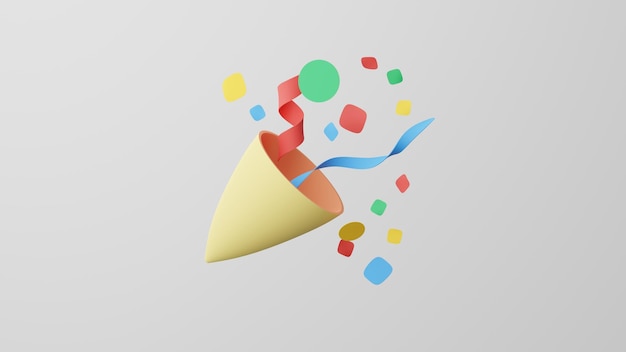 Minimalism Party Popper celebration emoji confetti symbol On white background 3d render