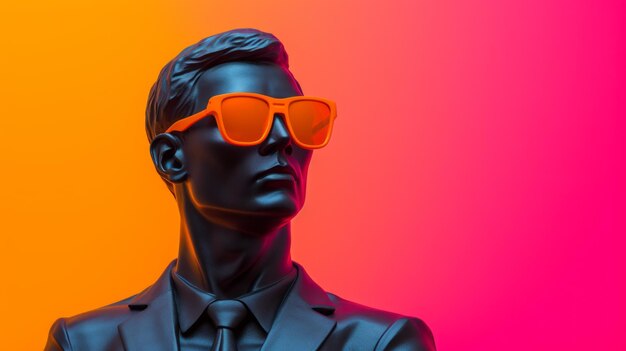 Minimalism statue with orange sunglasses neon impressionism art