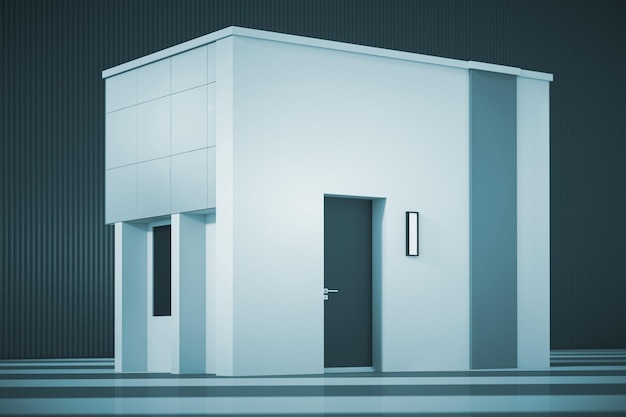 ミニマリズム スタイル建築抽象モダンなビジネスの建物外観ブルー キー ライト 3 d レンダリング