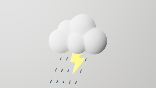 Photo minimalism thunder cloud and rain thunderstorm symbol on white background 3d render