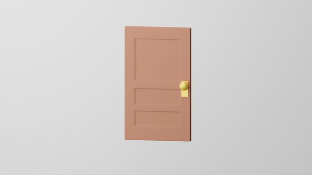 Foto minimalisme bruinkleurige deur met een gouden knop, deuropening emoji, exit symbool. op witte achtergrond.