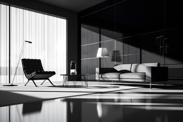 minimalisme in modern interieur met een zwart-wit digitaal schilderij