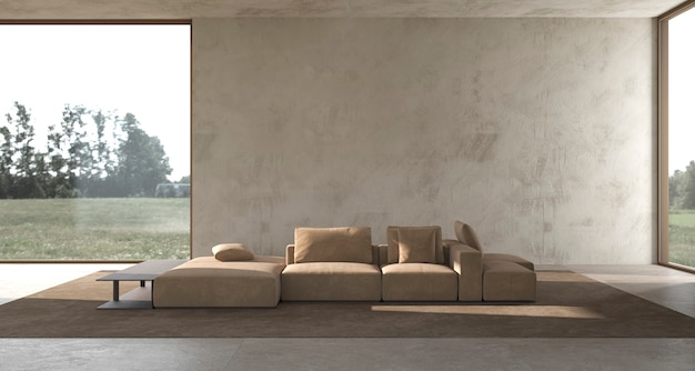 minimalisme modern interieur Scandinavisch design lichte studio woonkamer 3D-rendering illustratie