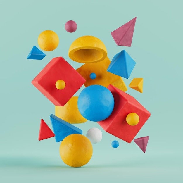 Minimalisme Plasticine Clay Geometrische vormen Compositie 3D Rendering