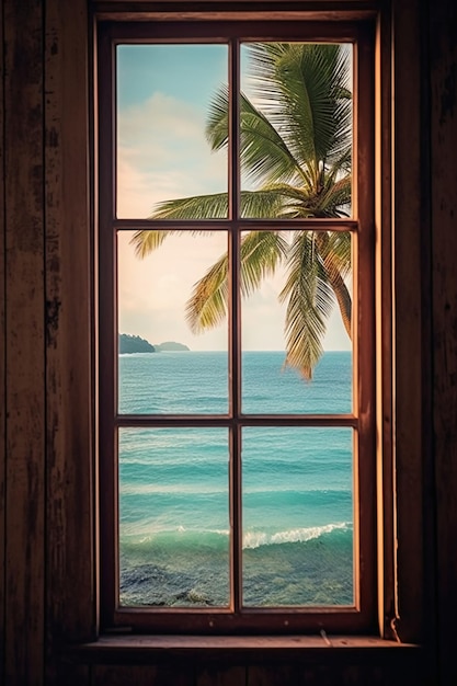 Minimalisme reisfotografie close-up een enkel houten frame glazen raam AI generatief