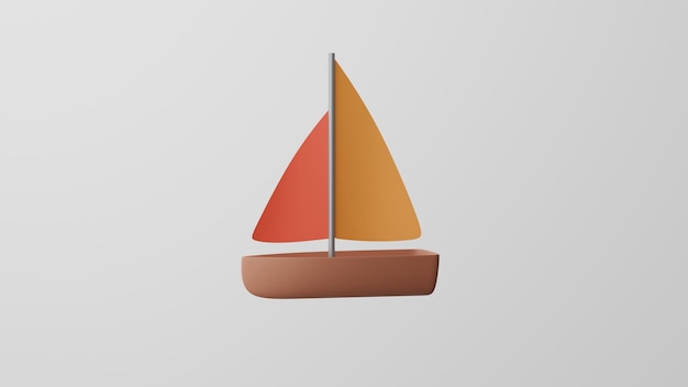 Foto minimalisme zeilboot, jachtemoji, rubberbootsymbool. op witte achtergrond. 3d renderen